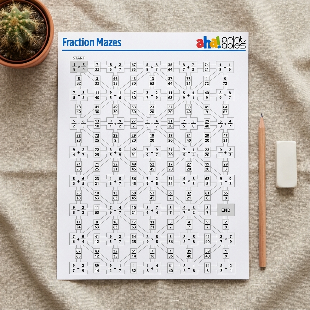 Fraction Mazes – Aha! Printables